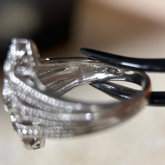 Art Deco Style Cluster Cz 925 Silver Ring - Picture 6 of 8